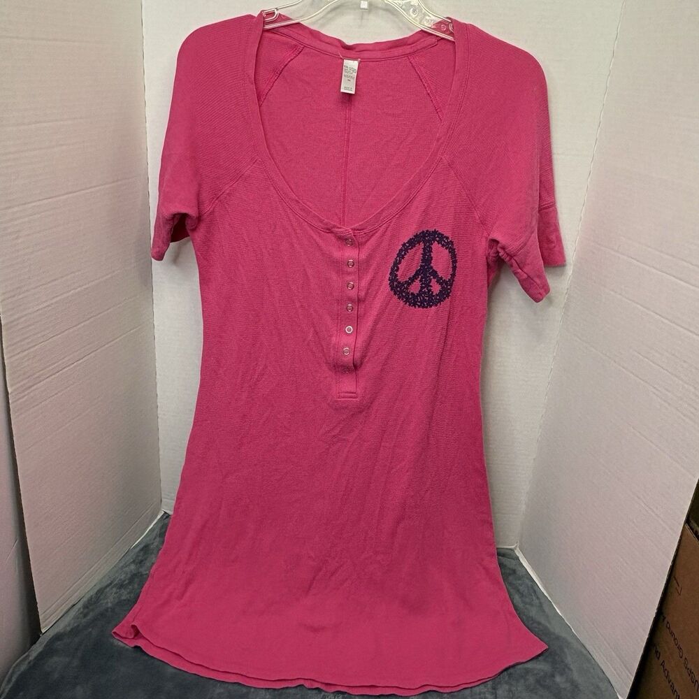 Women’s Old Navy Nightshirt Medium Pink Peace Retro Casual Comfort Boho